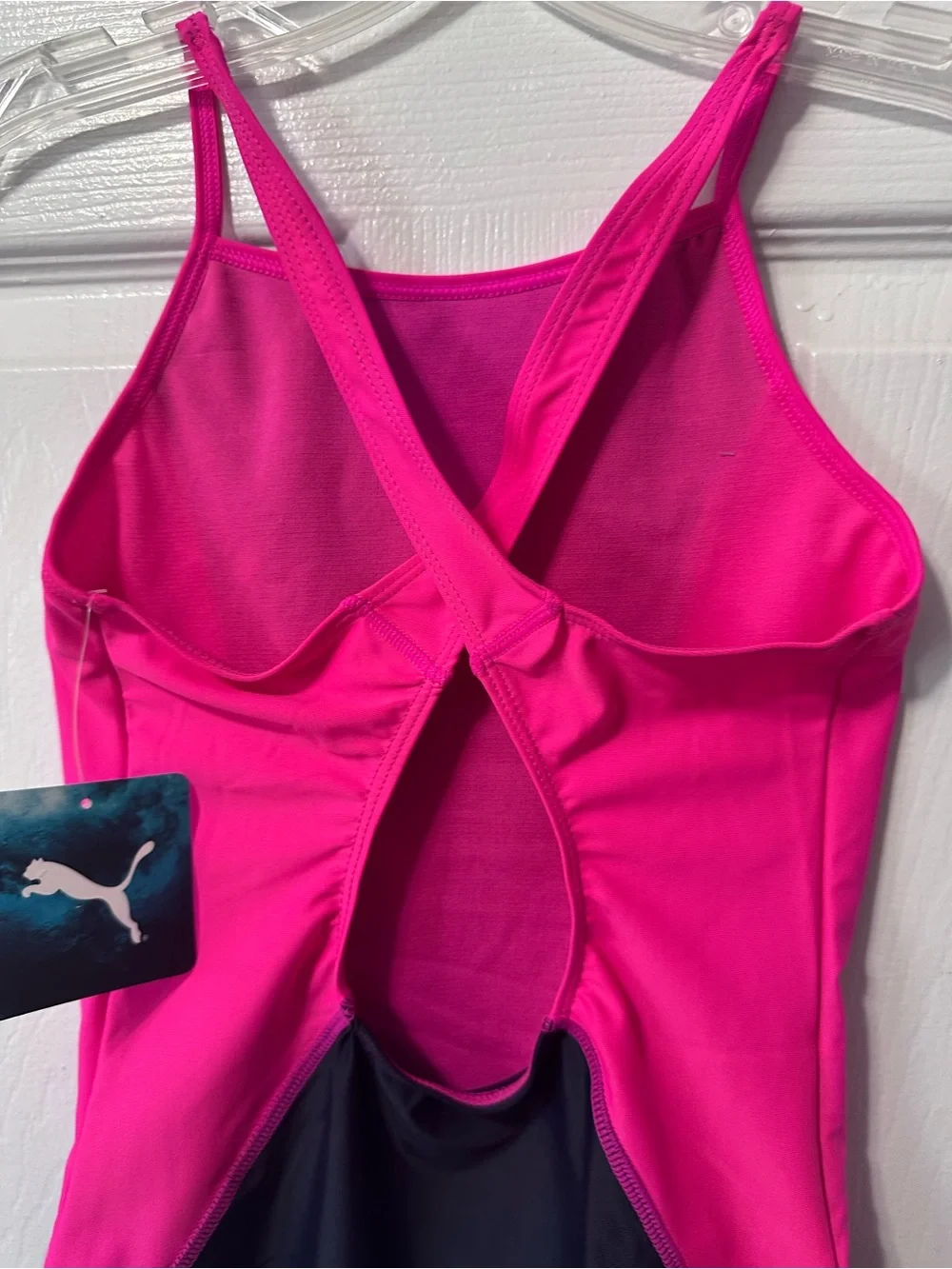 Puma Navy, Hot Pink & White Girls' One-Piece Swimsuit